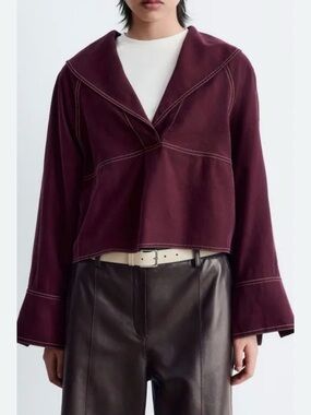 & Other Stories Cropped Wine Red Sailor Collar Top